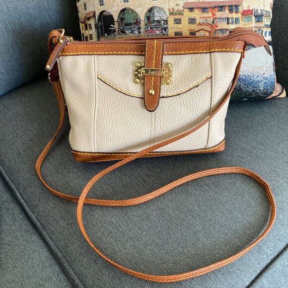 b.o.c. Cream Tan Pebbled Leather Crossbody Shoulder Handbag - Picture 1 of 6